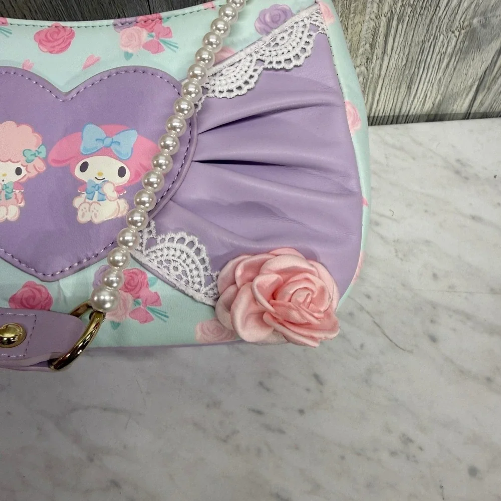 Sanrio My Melody My Sweet Piano Floral Pearl Strap Shoulder Bag Pastel Kawaii